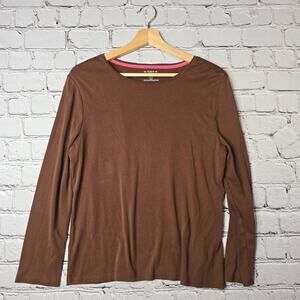 The Talbots Tee Mocha Brown Round Neck Long Sleeve 100% Pima Cotton Size XLP
